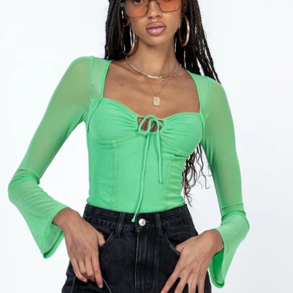 PRINCESS POLLY JACOB LONG SLEEVE BODYSUIT GREEN - Picture 1 of 3